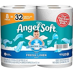 Angel Soft® Toilet Paper with Fresh Linen Scent, 8 Mega Rolls = 32 Regular Rolls, 2-Ply Bath Tissue