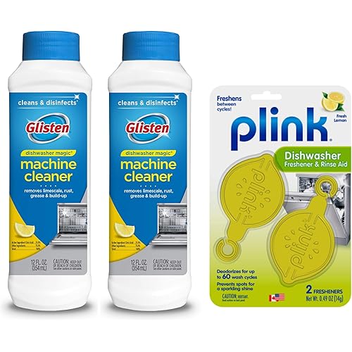 Glisten Magic Machine Cleaner & Disinfectant 2-Pack and Plink Dishwasher Freshener & Rinse Aid