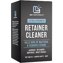 M3 Naturals Retainer and Denture Cleaner 120 Tablets Removes Bad Odors Discoloration Stains Plaque for Cleaning Invisalign Mouth Guard Night Guard and Removable Dental Appliances