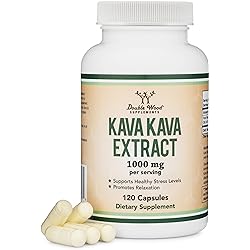 Kava Kava Supplement 1,000mg per Serving, 120 Capsules High Purity Potent 3-5% Kavalactones Root Extract for Relaxation Manufactured in The USA, Vegan Safe by Double Wood Supplements