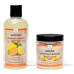 Cutting Board Oil and Wax Kit by CLARK’s – Set includes Mineral Oil 12oz and Finishing Carnauba Beeswax 6oz to Condition and Protect Wood, Enriched with Natural Lemon and Orange Extract