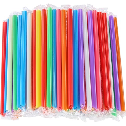 RENYIH 300 Pcs Multi Colors Jumbo Smoothie Straws Boba Straws,Plastic Milkshake Straws Disposable Wide-mouthed Large Individually Wrapped Straws0.43" Wide X 9.45" Long
