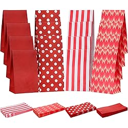 60 Pieces Valentines Day Favor Bags Valentines Lunch Bags Red Party Favor Paper Treat Bags, 15 Each of Wave White Dots, Solid, Stripe, for Valentines Day Sweetest Day May Day Mothers Day