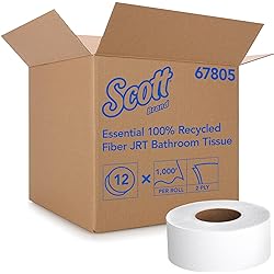 Scott Essential Jumbo Roll JR. Commercial Toilet Paper 67805, 100% Recycled Fiber, 2-PLY, White, 12 Rolls Case, 1000' Roll
