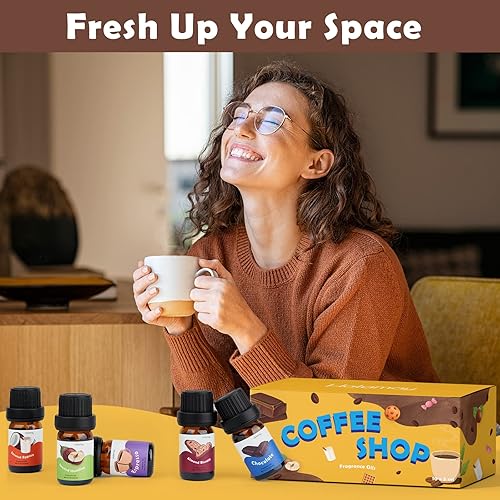 Coffee Shop and Floral Fragrance Oils, Holamay Scented Oils Set for Soap & Candle Making Scents 10 packs of 5ml, Aromatherapy Essential Oils for Diffuser - Espresso, Cafe Mocha, Rose, Jasmine and Mo