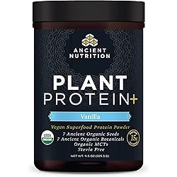 Ancient Nutrition Organic Plant Protein , Vegan Plant Based Protein Powder, Vanilla, Formulated by Dr. Josh Axe, Dairy-Free, Gluten-Free, Non-GMO, No Sugar Added, Paleo Friendly Supplement 11.5 oz