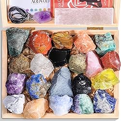 AOOVOO 31Pcs Crystals and Healing Stone Collection, 21 Real Healing Chakra Stones, Selenite Stick, Amethyst Necklace, Rose Quartz, Wooden Box Guide, Gift for Beginner, Collection, Meditation, Yoga