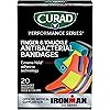 Curad Performance Series Ironman Fingertip and Knuckle Antibacterial Bandages, Extreme Hold Adhesive Technology, Fabric Bandages, 20 Count Pack of 3