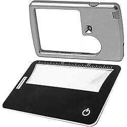 2 Lighted Magnifiers – 6X 3X Pocket Magnifier with Light, 3X Lighted Fresnel Lens Credit Card Size Magnifier, Use as Pocket Magnifying Glass with Light for Travel or Reading Magnifier Lens for Menus