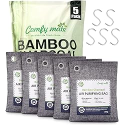 5 Pack Bamboo Charcoal Air Purifying Bags with Hooks,Charcoal Bags Odor Absorber for Home,Odor Eliminator,Closet Deodorizer, Car Air Freshener5 Pack, 200g Each