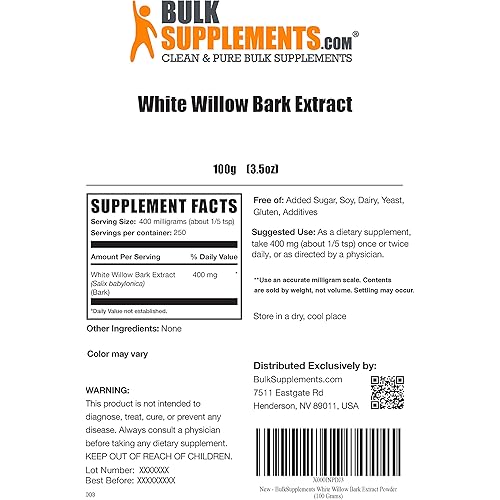BulkSupplements.com White Willow Bark Extract Powder - Willow Bark - Willow Bark Extract - Hand Nerve Stimulator - Anti-Inflammatory Supplements 100 Grams - 3.5 oz