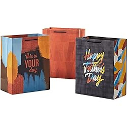 Hallmark Mahogany 11" Large Father's Day Gift Bag Bundle 3 Bags: "Happy Father's Day," Patterned Triangles,#34;This is Your Day" Dark Gray, Yellow, Blue, Orange