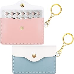 2 Pack Birth Control Pill Case Sleeve Packet PU Leather Wallet Pill Holder 4.33 x 3 Inch Birth Control Pill Pouch with Key Ring for Pill Card Organizer Pink, Blue