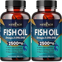 Omega 3 Fish Oil 2500mg Supplement by New Age - 2 Pack – Immune & Heart Support – Promotes Joint, Eye, Brain & Skin Health - Non GMO 180 Softgels - EPA, DHA Fatty Acids Gluten Free