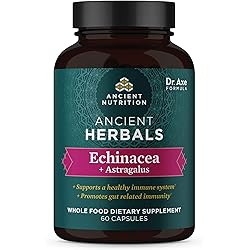 Echinacea and Astragalus Supplement by Ancient Nutrition, Ancient Herbals Echinacea Capsules, 880mg Immune Support Blend, Made Without GMOs, Gluten Free, Paleo and Keto Friendly, 60 Count