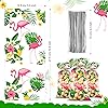Geyee 100 Pieces Flamingo Cellophane Treat Bags Hawaiian Themed Candy Bags Tropical Pink Flamingos Palm Tree Pineapple Goodie Bags with 100 Pieces Silver Twist Ties for Teens Birthday Party Supplies