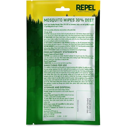 Repel Insect Repellent Mosquito Wipes 30% DEET 15 Count