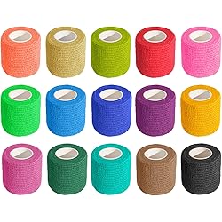 KISEER 15 Pack 2” x 5 Yards Self Adhesive Bandage Breathable Cohesive Bandage Wrap Rolls Elastic Self-Adherent Tape for Stretch Athletic, Sports, Wrist, Ankle Colorful