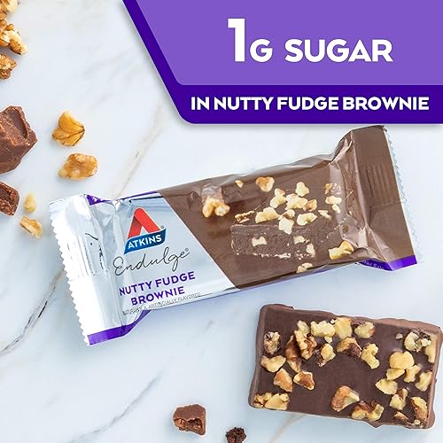 Atkins Endulge Treat Nutty Fudge Brownie Bar. Decadent Brownie Treat with Chocolatey Coating and Walnuts. Keto-Friendly. 5 Bars