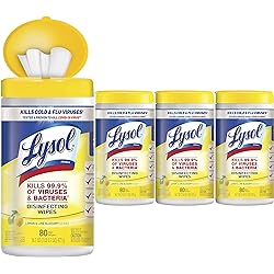 Lysol Disinfectant Wipes, Multi-Surface Antibacterial Cleaning Wipes, For Disinfecting and Cleaning, Lemon and Lime Blossom, 80 Count Pack of 4