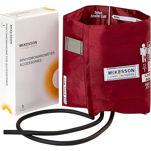 McKesson LUMEON Nylon Blood Pressure Cuff and Bladder, Burgundy, Adult Medium, 34 cm to 50 cm, 1 Count