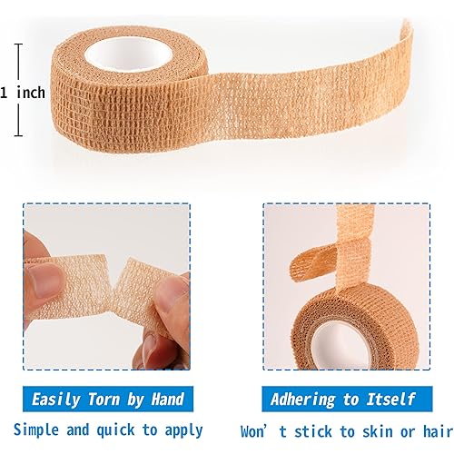 24 Pack Self Adherent Cohesive Wrap Bandages 1 Inches X 5 Yards,First Aid Tape, Elastic Self Adhesive Tape, Athletic, Sports wrap Tape, Bandage Wrap for Sports, Wrist, Skin Colour Athletic Tape