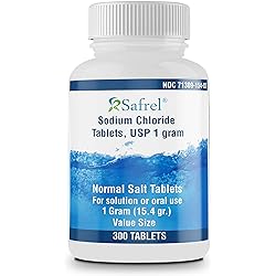 Safrel Sodium Chloride Tablets 1 gm, USP | 300 Count | Normal Salt Tablets | 15.4gr. | Electrolytes Replenisher Hydration Drink
