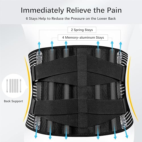 FREETOO Back Braces for Lower Back Pain Relief with 6 Stays, Breathable Back Support Belt for MenWomen for work , Anti-skid lumbar support belt with 16-hole Mesh for sciaticaL