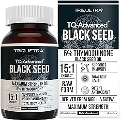 Black Seed Oil Capsules | 5% Thymoquinone - TQ-Advanced® | 500 mg of Oil per Capsule - 15:1 Oil Concentrate from Nigella Sativa, Raw Form, Vegan, Glass Bottle 60 Capsules