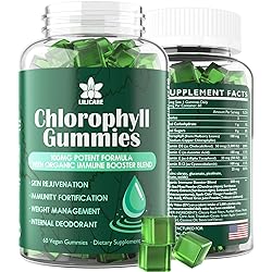 Chlorophyll Gummies - New Formula Sugar Free with Unfiltered ACV, Sea Moss & Elderberry - Energy Boost, Immune & Digestion System Support, Natural Deodorant, Skin Care - Vegan, Non-GMO, 60 Ct