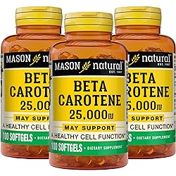 Mason Natural Vitamin A Beta Carotene 25,000 IU - Supports Healthy Vision, Cell Function & Immune Function, 100 Softgels Pack of 3