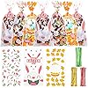 DERAYEE Easter Cellophane Treat Bags, 150Pcs Easter Candy Goody Gift bags with Bunny Eggs Chicks Twist Ties Easter Party Favors