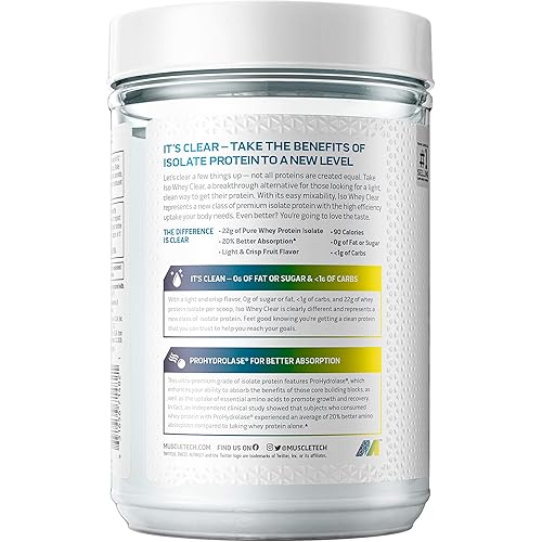 Whey Protein Powder | MuscleTech Clear Whey Protein Isolate | Whey Isolate Protein Powder for Women & Men | Clear Protein Drink | 22g of Protein, 90 Calories | Lemon Berry Blizzard, 1.1lb19 Servings