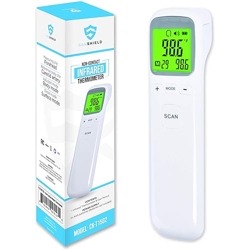 SANSHIELD Non-Contact Thermometer for Adult Kid Elderly, Forehead Infrared Thermometer, Touchless Digital Thermometer, Body Temperature Scanner for Fever, Body and Object Mode, Batteries NOT Included