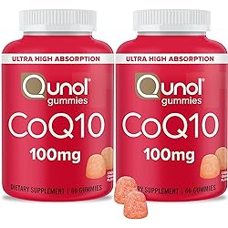 CoQ10 Gummies, Qunol CoQ10 100mg, Delicious Gummy Supplements, Helps Support Heart Health, Vegan, Gluten Free, Ultra High Absorption, 2 Month Supply 60 Count, Pack of 2