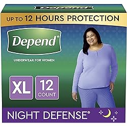Depend Night Defense Incontinence Underwear for Women, Disposable, Overnight, Extra-Large, Blush, 12 Count Packaging May Vary