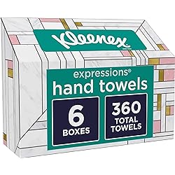 Kleenex Expressions Disposable Paper Hand Towels, Paper Hand Towels for Bathroom, 6 Boxes, 60 Hand Towels per Box 360 Total Tissues
