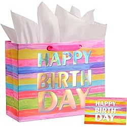 13" Large Gift Bag with Card and Tissue Paper Colorful Happy Birthday