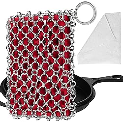 Herda Cast Iron Skillet Cleaner Scrubber, Upgraded Chainmail Scrubber for Cast Iron Pan 316L Chain Pan Pot Scrubber Chain Maille Scrub for Castiron Metal Scrubber Wok Skillet Accessories Cleaning Kit