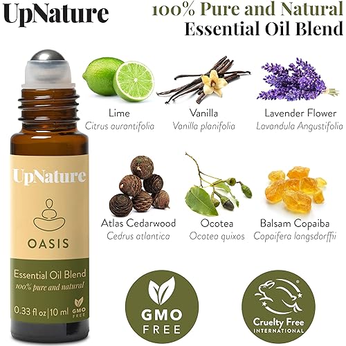 Oasis Essential Oil Roll On Blend- Stress Relief, Improves Focus, Calm Sleep & Mood Booster Aromatherapy Oil with Lavender Essential Oil, Copaiba Oil & Lime Essential Oil- Perfect Stocking Stuffer