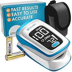 IPROVEN® Fingertip Pulse Oximeter with Heart Rate Detection, Blood Oxygen SpO2 Saturation Level Monitor with Pulse Indicator, Includes Batteries, Lanyard & Pouch