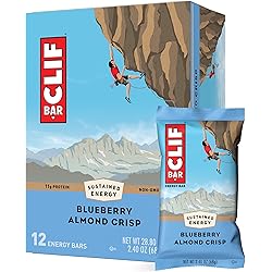 Clif Bar - Energy Bars - Blueberry Crisp - Made with Organic Oats - Plant Based Food - Vegetarian - Kosher 2.4-Ounce Protein Bars, 12 Count