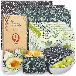 9 Pack Beeswax Wrap, Reusable Food Wraps, Eco-Friendly Reusable Beeswax Food Wraps Set, Zero Waste-Sustainable-Plastic-Free Food Storage Wrapper, 5S,3M,1LFlowers and Birds Pattern