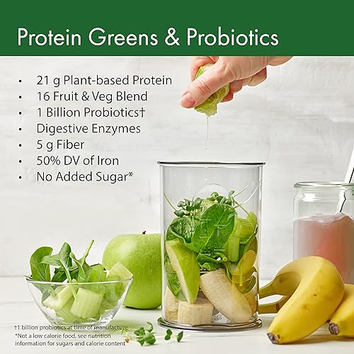 Flat Tummy Tea Protein Greens & Probiotics, 14 Servings - Chocolate Protein Powder with Digestive Enzymes & 1 Billion Probiotics - Gluten-Free Vegan Keto-Friendly - Fruits & Vegetables - Plant-Based