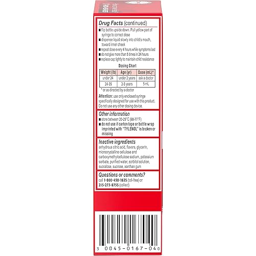 Tylenol Infants' Liquid Medicine with Acetaminophen Pain Fever Relief Dye Free, Cherry, 1 Fl Oz