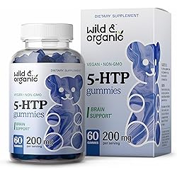 Wild & Organic 5-HTP Gummies - 5-HTP Supplement Formula for Stress Relief, Sleep & Mood Support Supplement - 5-htp Gummy Melatonin and Serotonin Booster - 5-htp 200mg 60 Chews, Blueberry Flavor