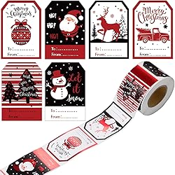 300 Pcs Christmas Gift Tags Stickers Self Adhesive Xmas Name Tag Labels Santa Claus Present Stickers Vintage Merry Christmas Gift Wrapping Sticker for Xmas Present Decorations Holiday Party Supplies