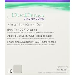 DuoDERM Extra Thin CGF Hydrocolloid 4"x4" Sterile Self-Adhesive Dressing for Management of Lightly Exuding Wounds, Flexible, Latex-Free, Beige, 187955, Box of 10