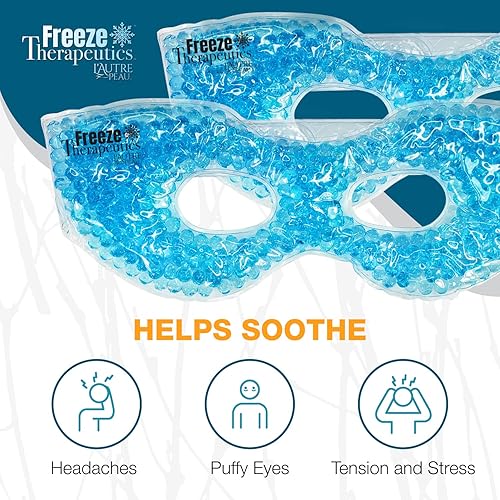 USA Merchant - 2 Redesigned Therapeutic Spa Gel Bead Eye Masks - HotCold Reusable Ice Packs with Flexible Beads - Compress Therapy for Puffy Eyes, Dark Circles, Headaches, Migraines, Stress Relief