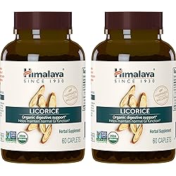 Himalaya Organic Licorice for Digestion, Gas, Nausea & Heartburn Relief, 600 mg, 60 Caplets, 4 Month Supply, 2 Pack